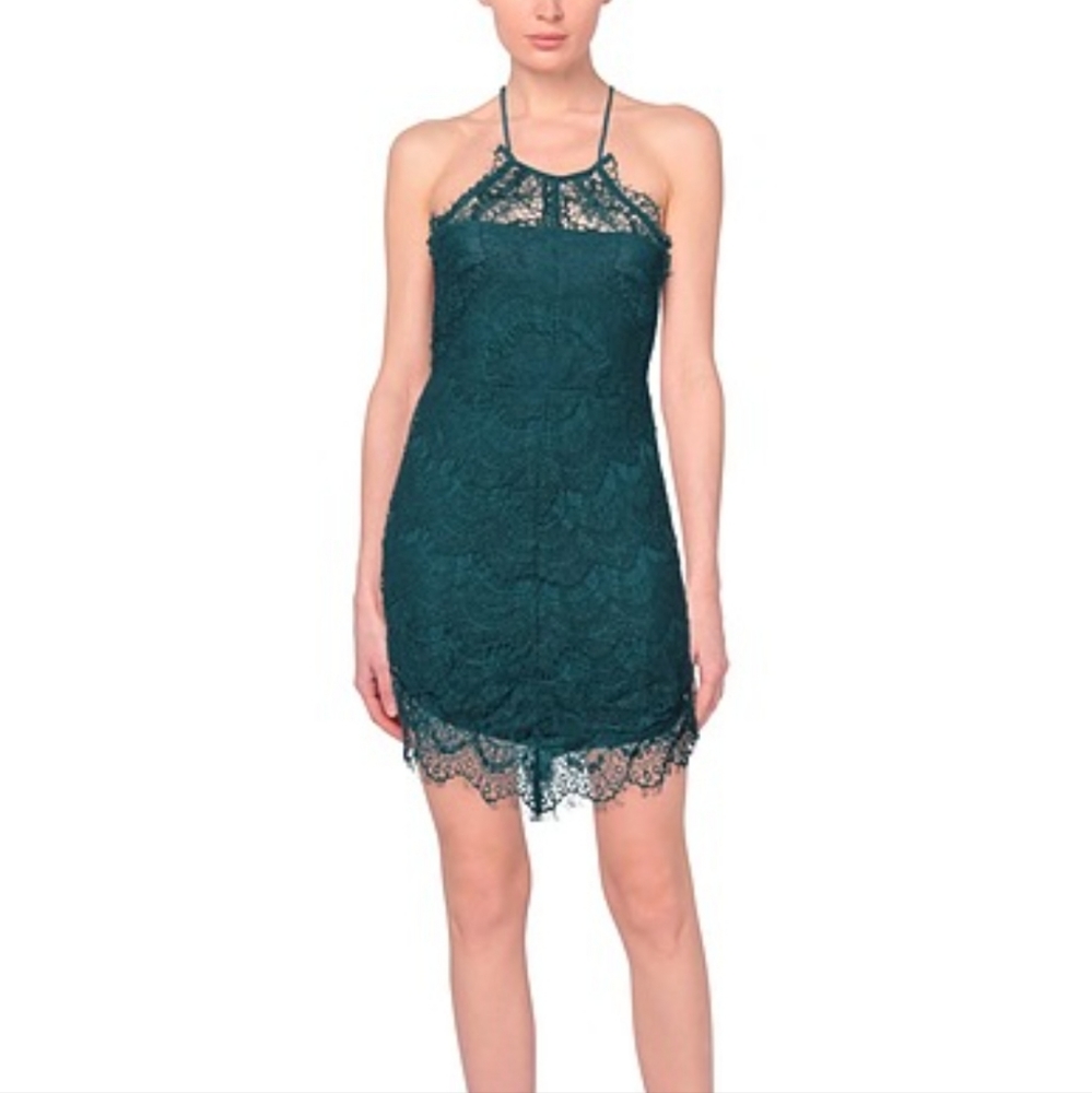 Free People Intimately Womans Macrame Mini Dress in Deep Jade Size XS‎
